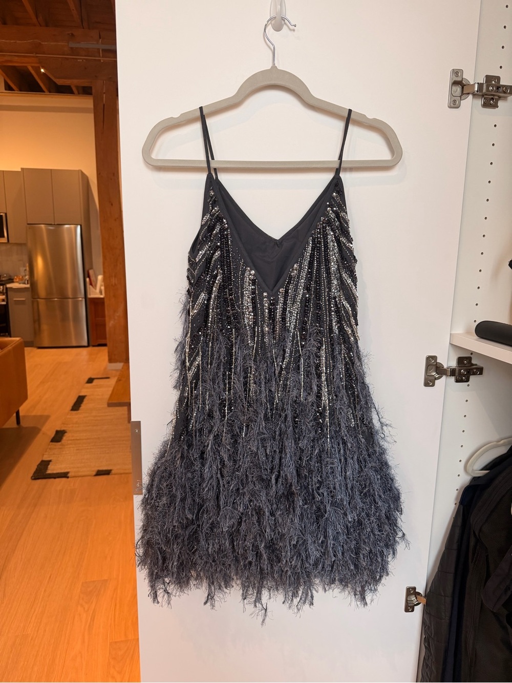 ASOS Charcoal Gray sequin Feather Dress - Picture 5 of 6